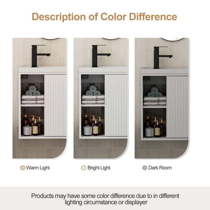 Single-Door Vertical Stripe Wall Cabinet with Integrated Basin