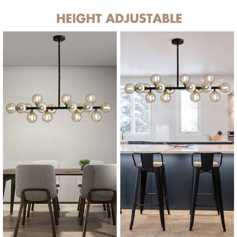 40 in. Linear Mid Century Modern Chandelier 16-Light Gold Brass Sputnik Pendant Light with Frosted Glass Globe for Dining Room