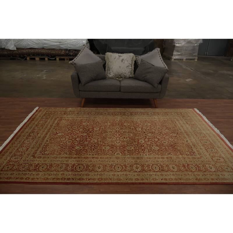 Hand Knotted Oriental 100% Wool Carpet Traditional Floral Oranges & Rust Qum Area Rug - 9' 5'' X 6' 1''