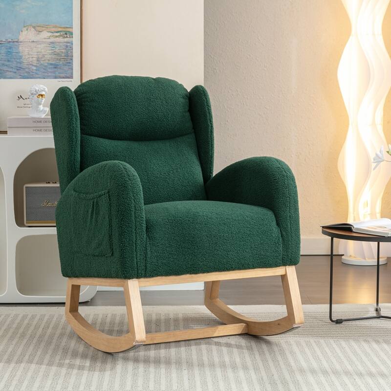 Modern Teddy Fabric Rocking Chair With Packet Wood Leg