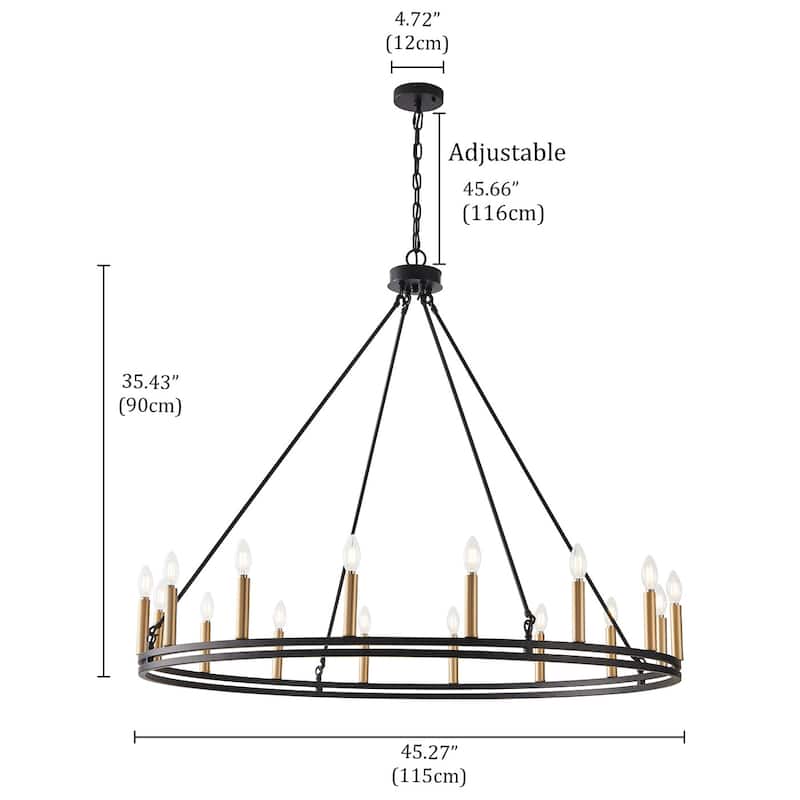 46" Farmhouse Rustic 16-Light Wagon Wheel Candle Style Chandelier