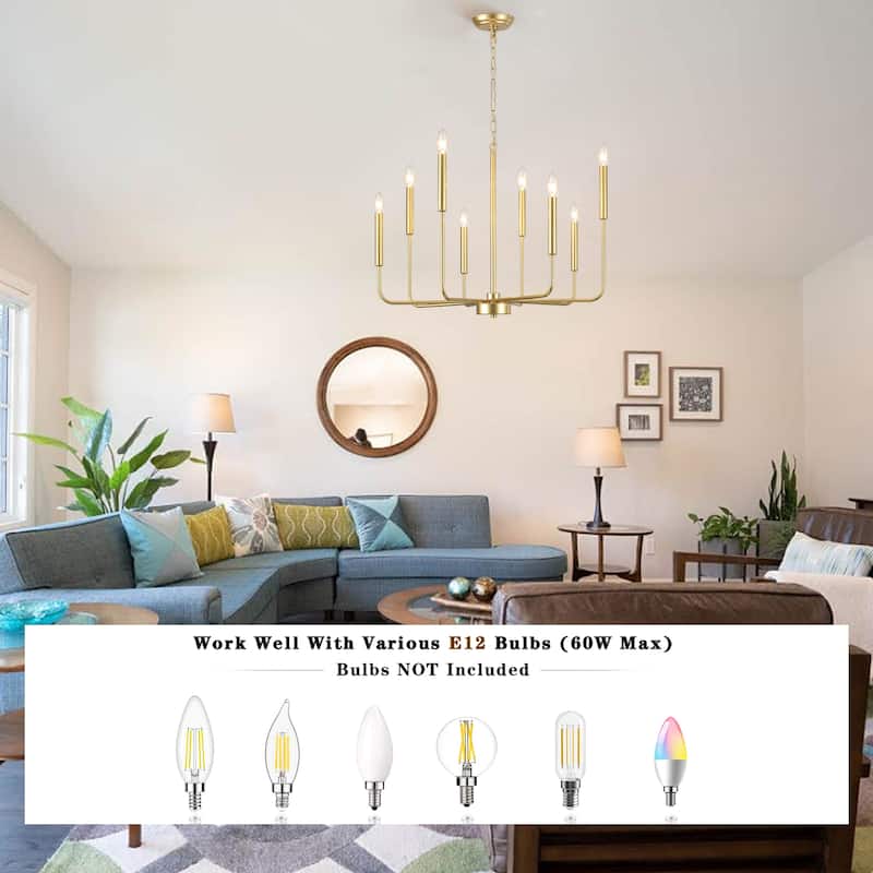 Farmhouse Chandelier, 8-Light Classic Candle Metal Chandelier for Dining Room Living Room Bedroom Kitchen - W26.96"x H34.44"