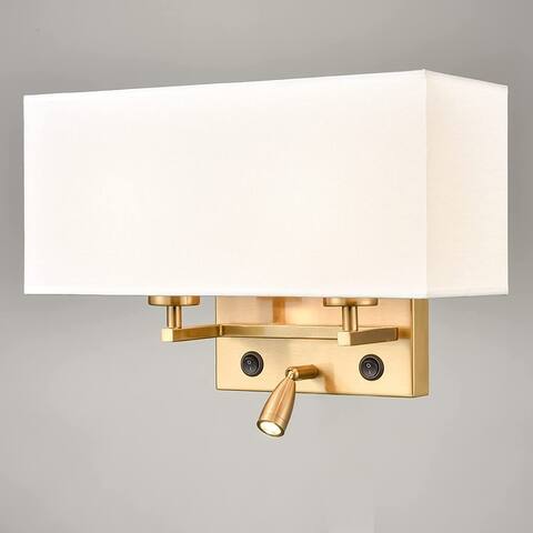 Pienza Modern Brass Wall Lamp with LED Reading Light w/ USB Port Charging