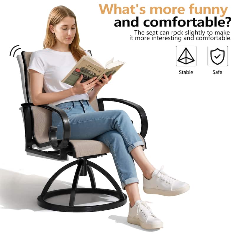 Outdoor Aluminum Patio Swivel Dining Chairs with Sunbrella Fabric