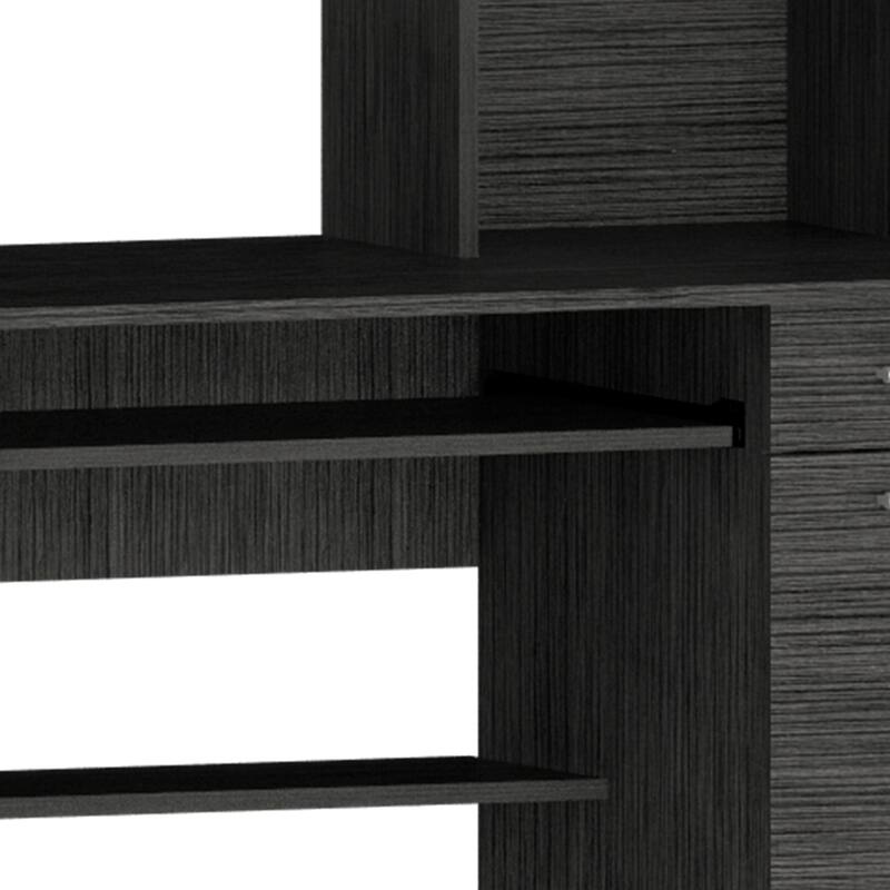 FM Furniture Weston Two Writing Computer Desk, Hutch, Single Drawer and Cabinet, Six Shelves