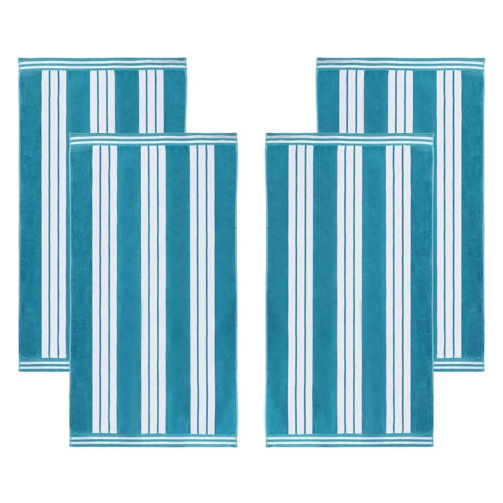Superior Oversized Cotton Cabana Stripe Beach Towel, Soft Velour Pool Towel, Highly Absorbent Quick Dry Terry Set of Four