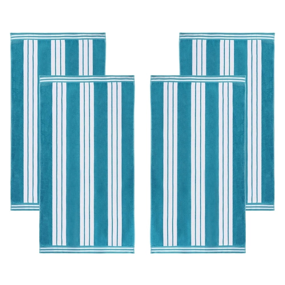 Superior Oversized Cotton Cabana Stripe Beach Towel, Soft Velour Pool Towel, Highly Absorbent Quick Dry Terry Set of Four