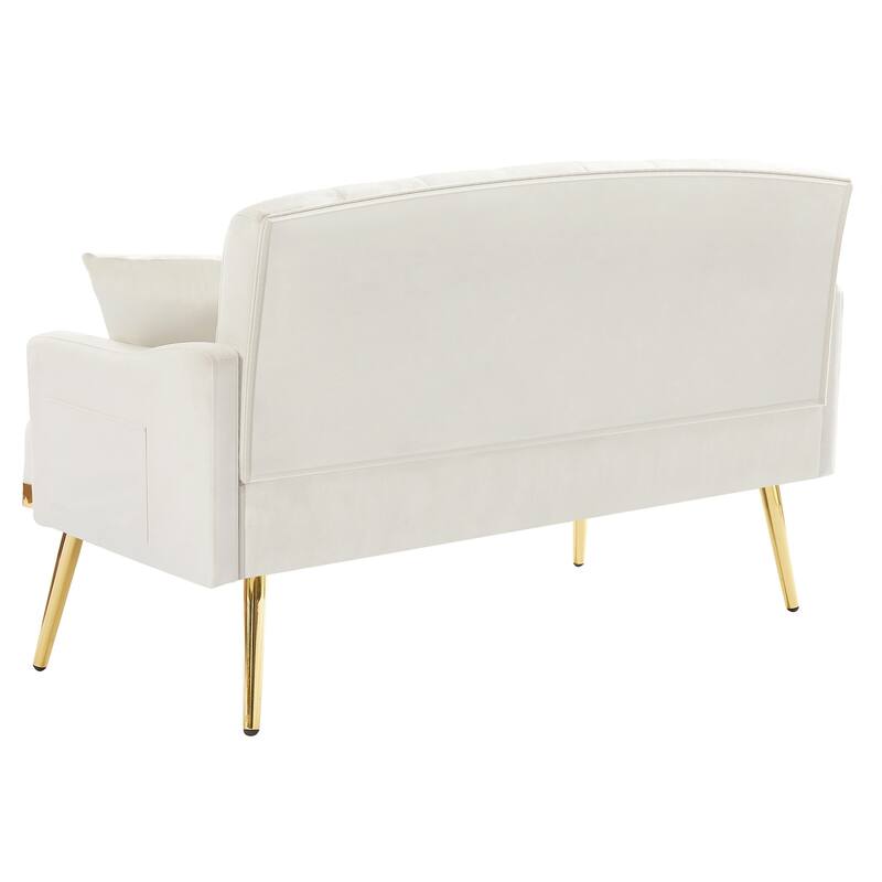 Creamy White 2-Seat Tufted Sofa - 26.40 x 55.50 x 25.60