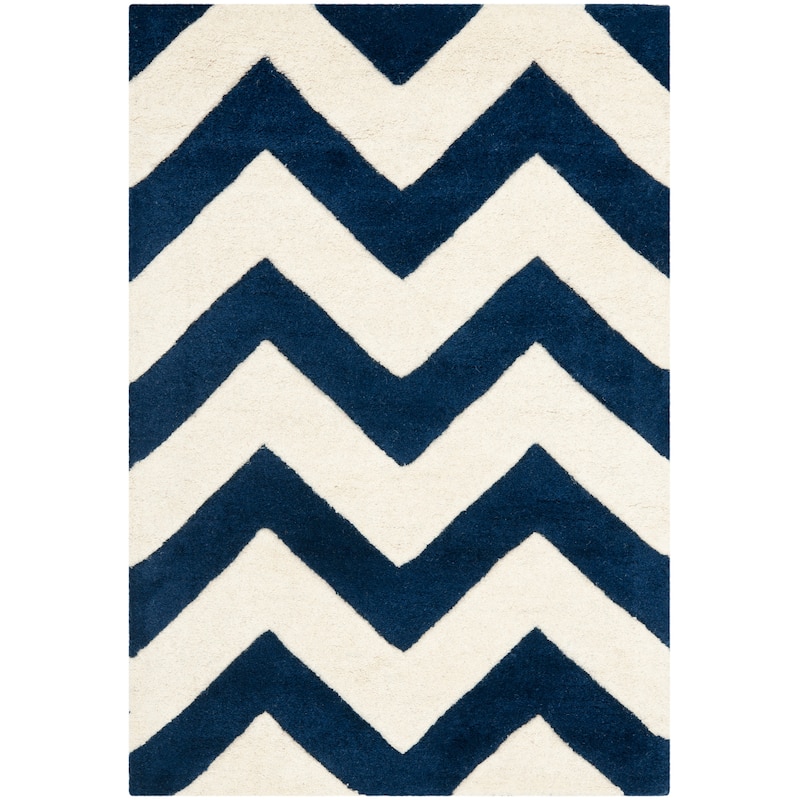 SAFAVIEH Handmade Chatham Traudel Modern Moroccan Wool Rug - 2'3" x 5' - Dark Blue/Ivory