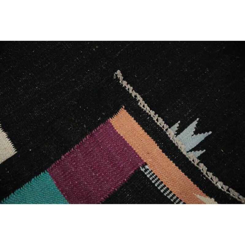Hand Woven Oriental 100% Wool Carpet Southwestern Tribal Black Kilim Area Rug - 9' 10'' X 8' 4''