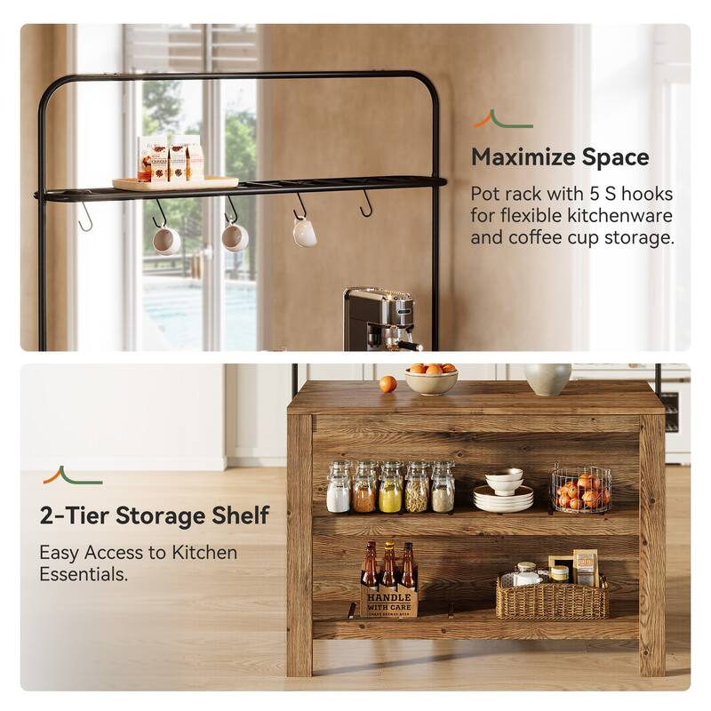 Solid Wood Kitchen Island with Storage Stationary Island Table Coffee Bar - 23.62" D x 47.24" W x 70.08" H