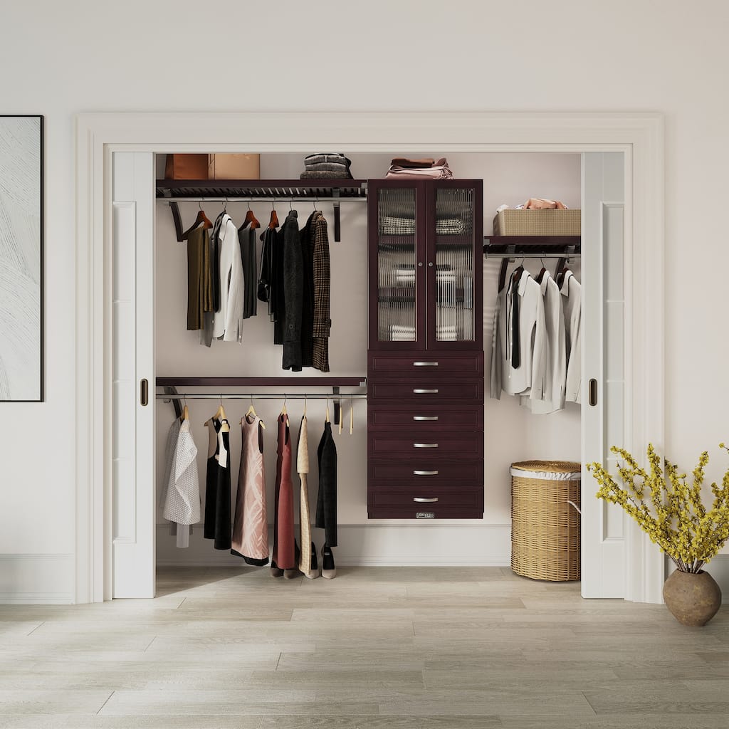 John Louis Home Solid Wood Reach-In Simplicity Closet System with 6-Drawers and Doors Espresso