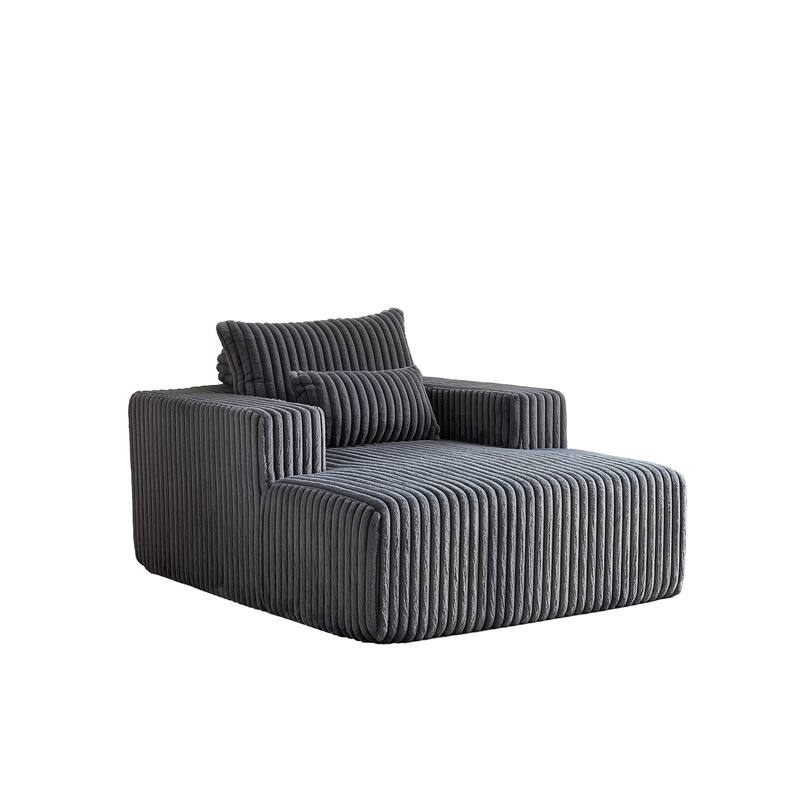 Oversized Corduroy Lounge Chair with Pillow Support - Sofa, Sleeper Couch, Chaise, Ottoman Bench - Grey