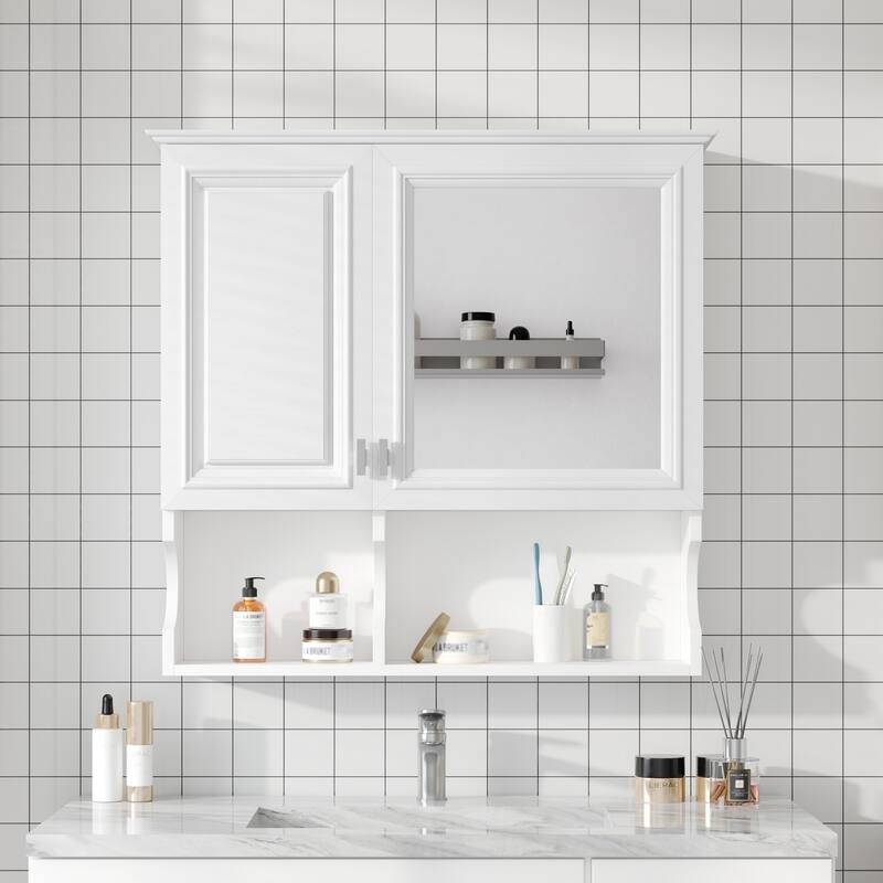GDFStudio - Avenley Modern Wall-Mounted Bathroom Medicine Cabinet with Mirror, Doors and Open Shelves & Adjustable Shelf - 30"W