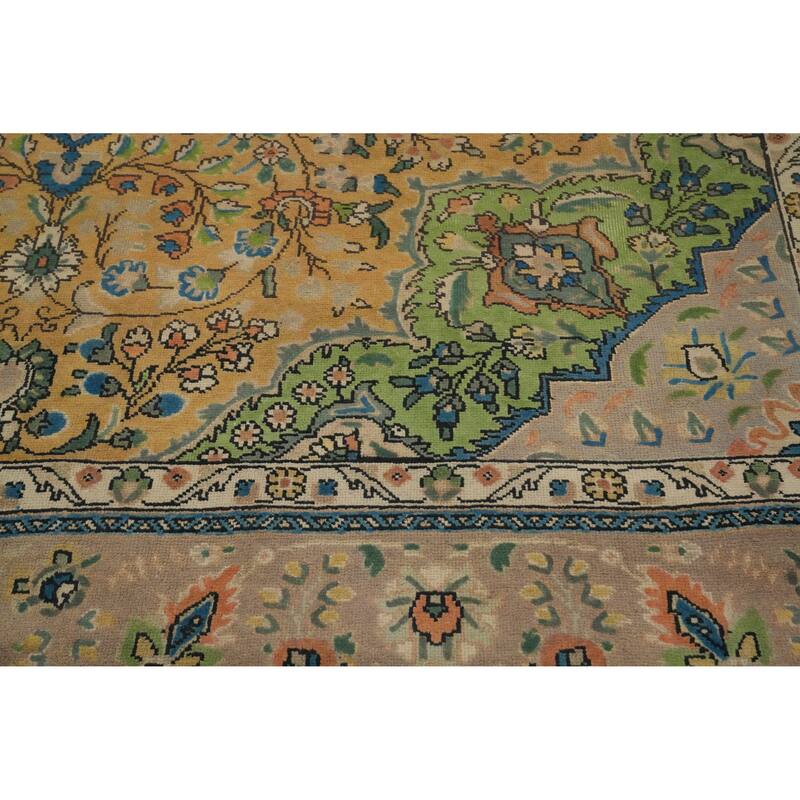 Hand Knotted Oriental 100% Wool Carpet Traditional Floral Oranges & Rust Tabriz Area Rug - 12' 7'' X 9' 10''