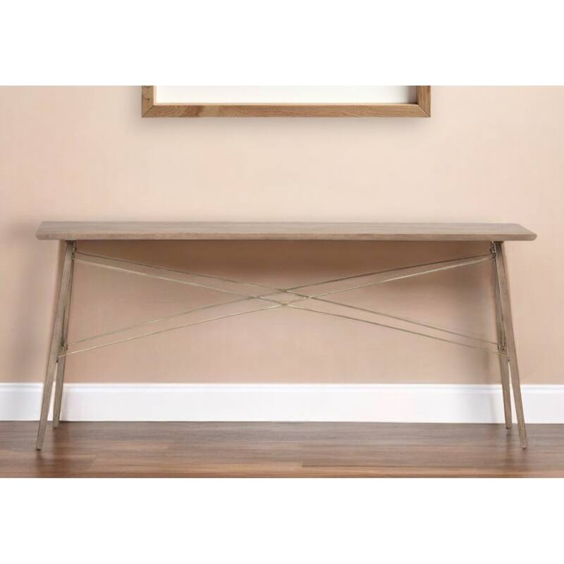 Modern Solid Mango Wood Console Table with Gold Metal Cross for Living Room or Office - 66”L x 16”W x 28.8”H - Brown