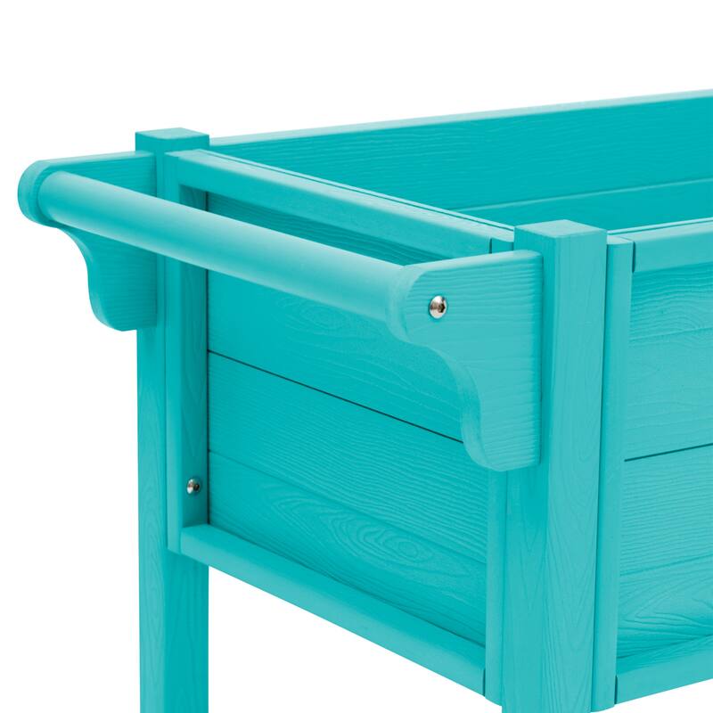 Outdoor Garden Bed Patio Plastic Raised Planter Box with Universal Wheels and Storage Shelf