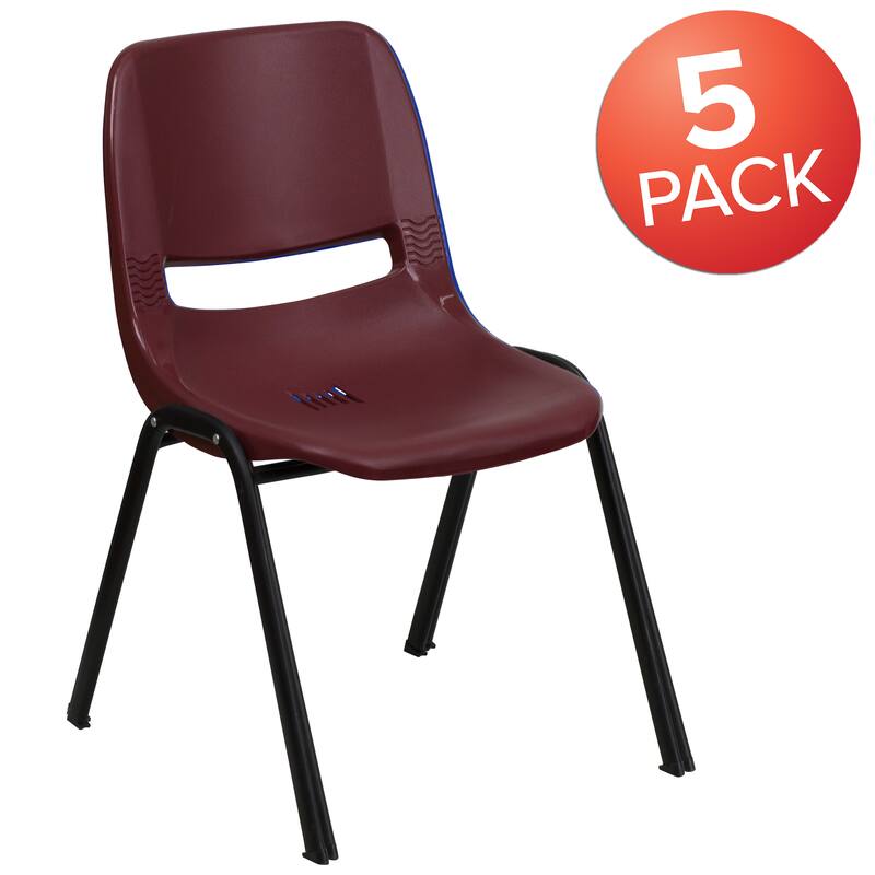 5 Pack 880 lb. Capacity Ergonomic Shell Stack Chair with Metal Frame - 23.5"D x 19.25"W x 32"H