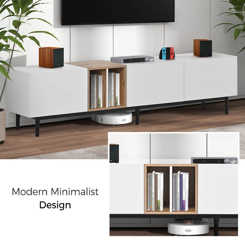 ​​Modern Minimalist TV Stand with 3 Storage Cabinets and Drop Down Doors for Living Rooms and Home Theaters​​