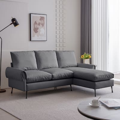 Contemporary Technical Leather L-Shaped Sofa Couch, Reversible Chaise Lounge, Dark Gray