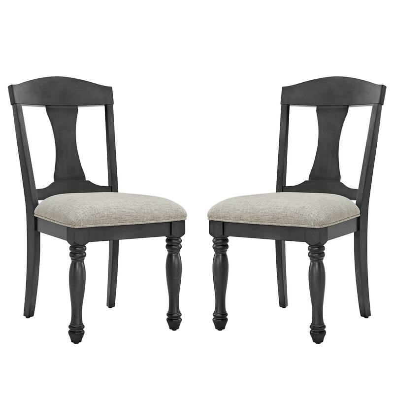 Mid Century Style Linen Upholstered Dining Chairs 2 Piece Set - Dark Oak