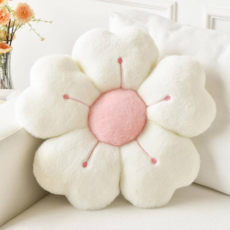 Flower Shaped Pillow Decorative Throw Pillows for Bed Couch - 15"L x 15"W - White