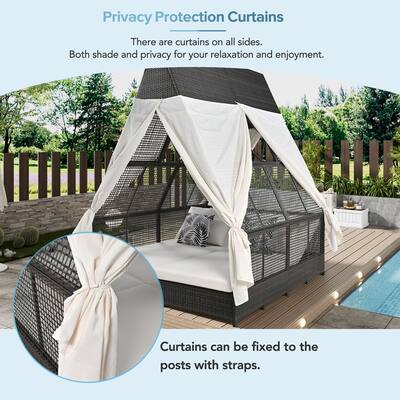 Outdoor Patio Daybed Double Sun Lounger w/Adjustable Backrest & Pillow