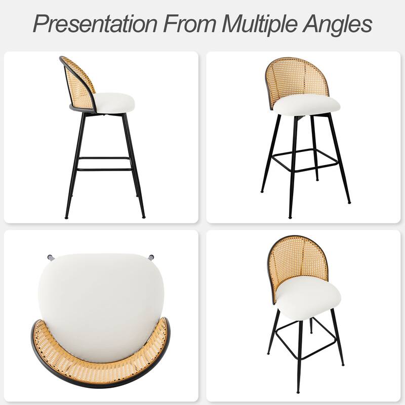 Upholstered Swivel Counter/ Bar Stools with Rattan Back