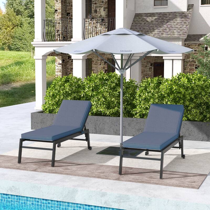 Outsunny 2 Patio Chaise Lounge Chair Cushions with Backrests, Replacement Patio Cushions with Ties for Outdoor Poolside Lounge