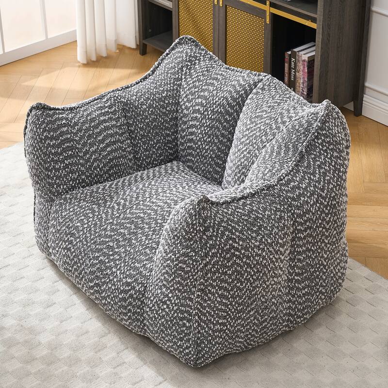 Modern Chenille Single Bean Bag Chair Square Lazy Sofa with Armrests for Living Room Bedroom Lounge