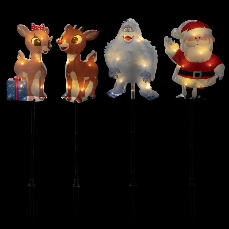 Set of 4 Lighted Rudolph and Friends Christmas Pathway Markers - Clear Lights - 8"