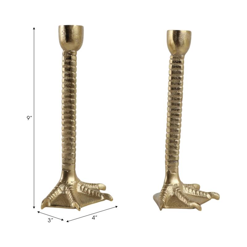 Metal Bird Legs Taper Candle Holders Set of 2 - Gold - 9.0"