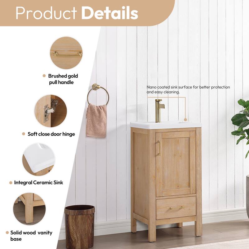 Gela Single Sink Bath Vanity with Drop-In Ceramic Basin without Mirror