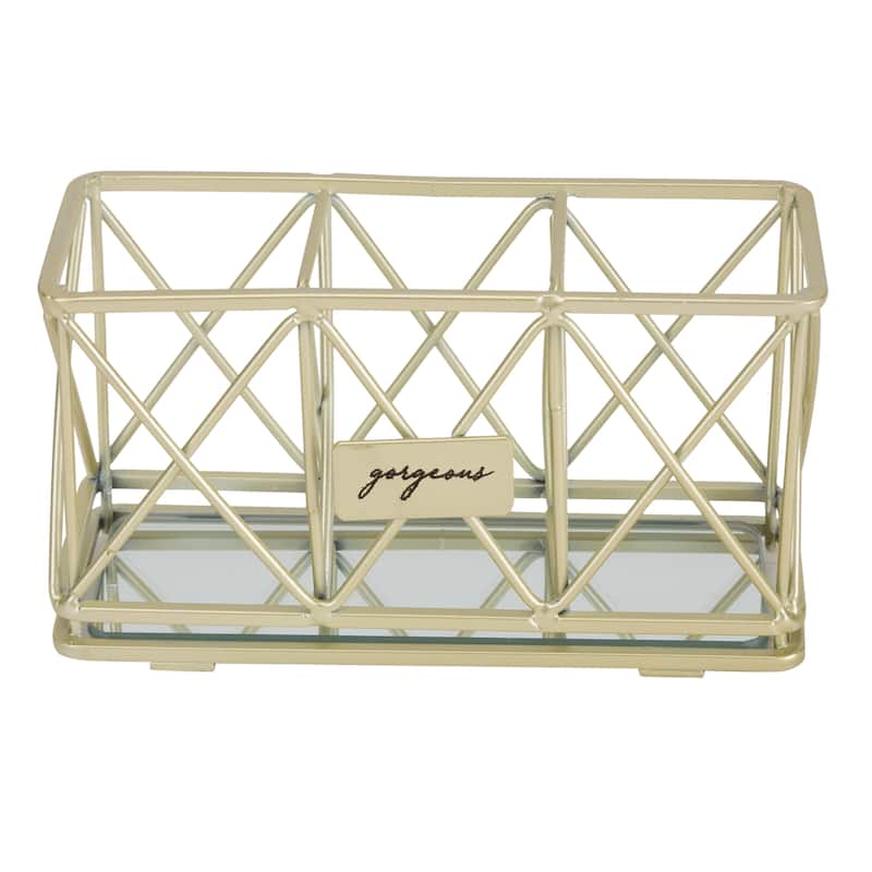 Home Details 3 Compartment Cosmetic Brush Pencil Holder in Satin Gold - 7"x 2.5"x 3.75"