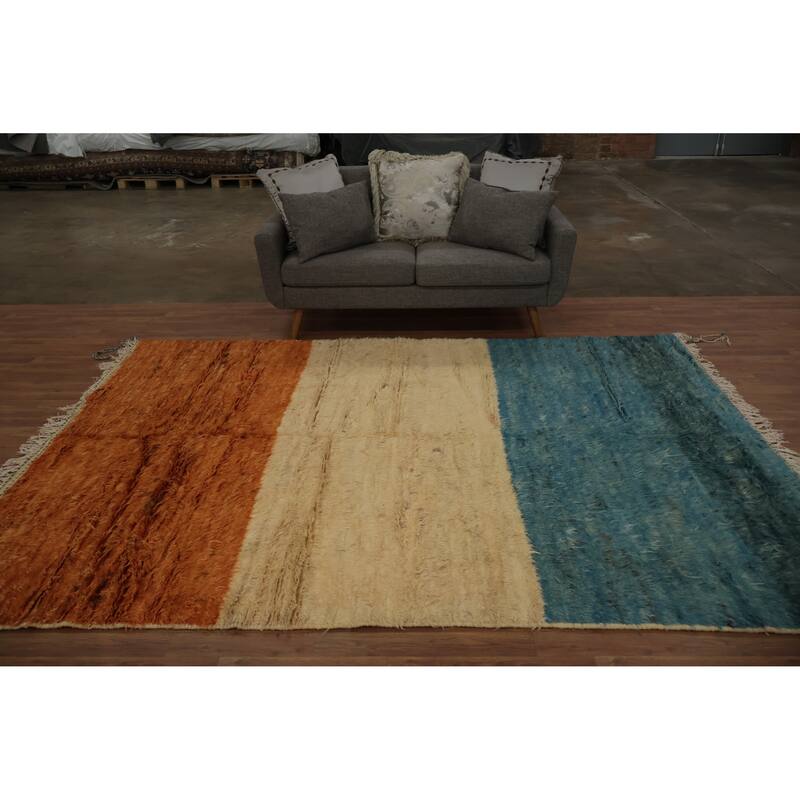 Hand Knotted Oriental 100% Wool Carpet Modern Stripe Multi-Colored Moroccan Area Rug - 9' 10'' X 6' 10''