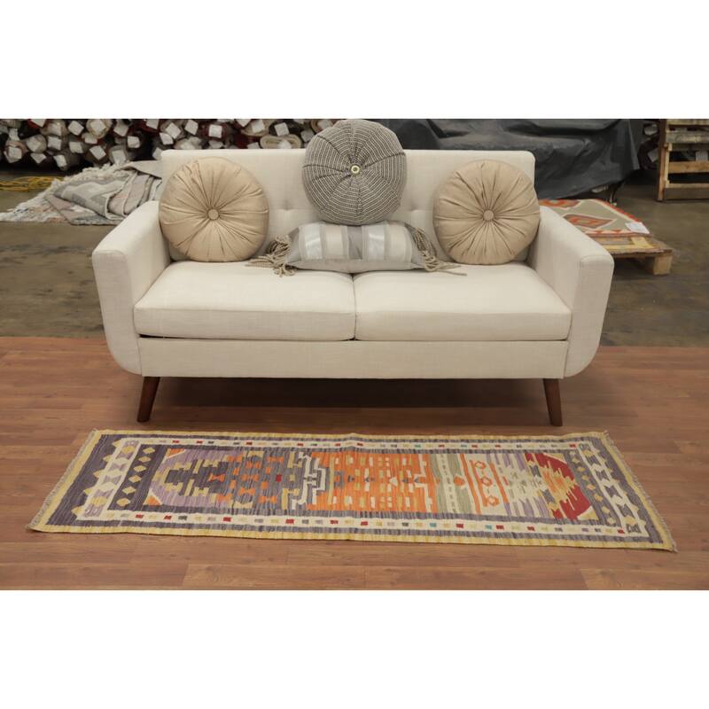 Hand Woven Oriental 100% Wool Carpet Southwestern Tribal Multi-Colored Kilim Runner Rug - 5' 8'' X 1' 9''