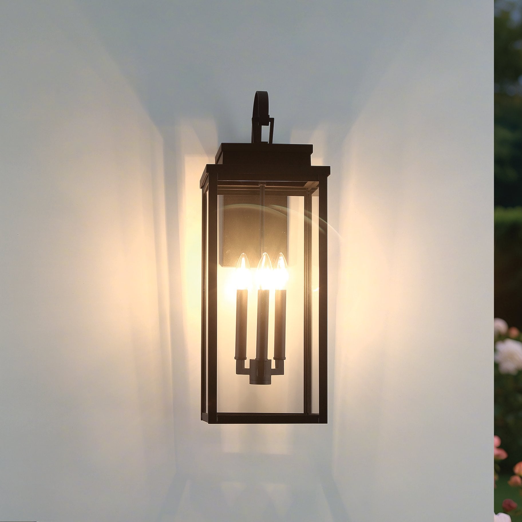 Thesis Hillside 25-inch 3-light Textured Black Exterior Wall Sconce with Clear Glass
