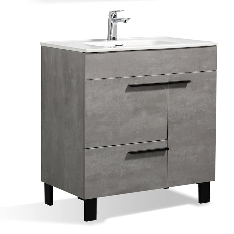 Freestanding Bathroom Vanity Set in Concrete Grey with Integrated Ceramic Sink