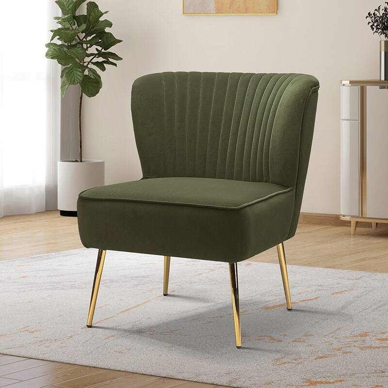 Monica 22''W Upholstered Modern Tufted Accent Side Chair with Gold Legs by HULALA HOME