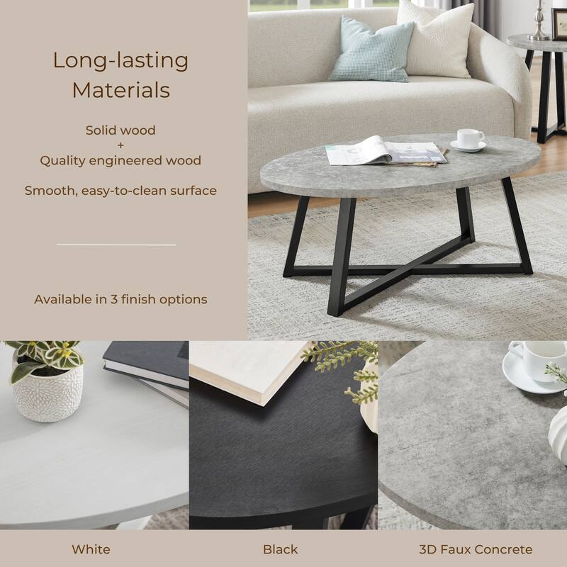 Roundhill Furniture Modern Harmony 3-Piece Wood Oval Coffee Table Set