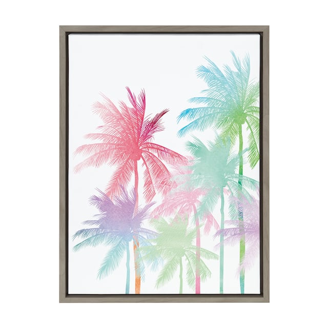 Kate and Laurel Sylvie Rainbow Palms Framed Canvas by Nikki Chu - 18x24 - Grey