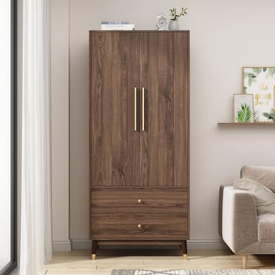 Wood 2-Door Wardrobe Armoire with 2-Drawers