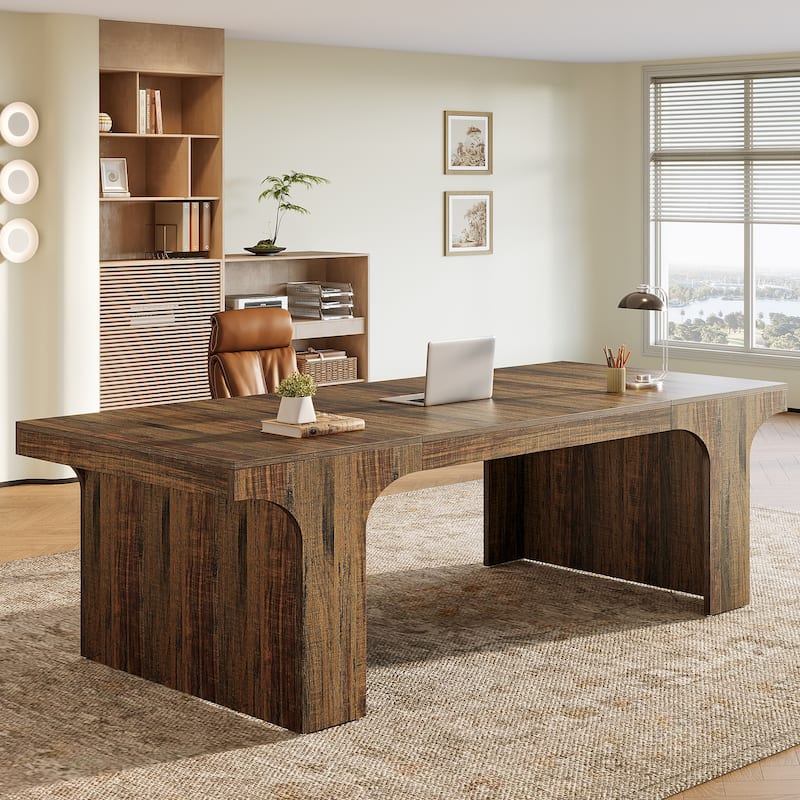 70.9" Executive Desk, Large Wood Computer Office Desk, Writing Table Business Workspace Home Office Accent Desk