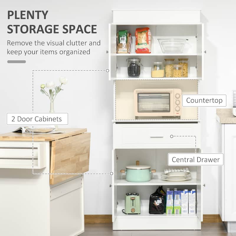 HOMCOM 72" Kitchen Buffet with Hutch, Freestanding Pantry Cupboard with Utility Drawer, 2 Door Cabinets and Countertop, Brown