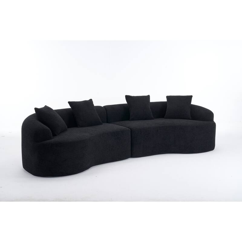 Modular Curved Sectional Sofa, Full Compression 4-Seater Foam Couch, Chenille Boneless Cloud Sofa for Living Room, Bedroom