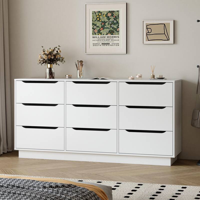 Wooden White Dresser for Bedroom, 9 Drawer/8 Drawers Double Dressers & Chest of Drawers, Large Clothing Storage Cabinet