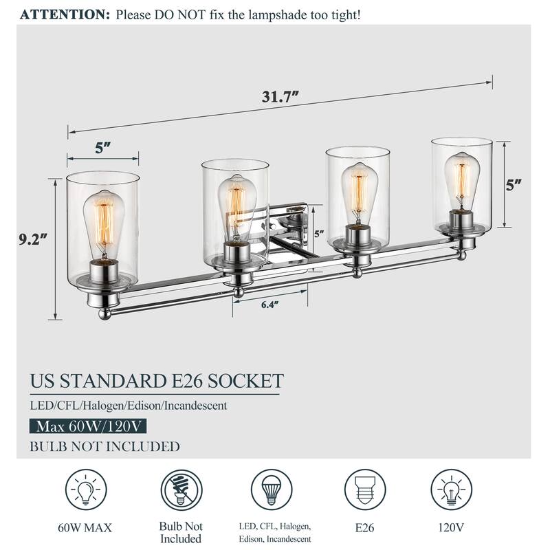 Bathroom Vanity Light,Wall Sconce Lamp Over Mirror with Clear Glass Shade