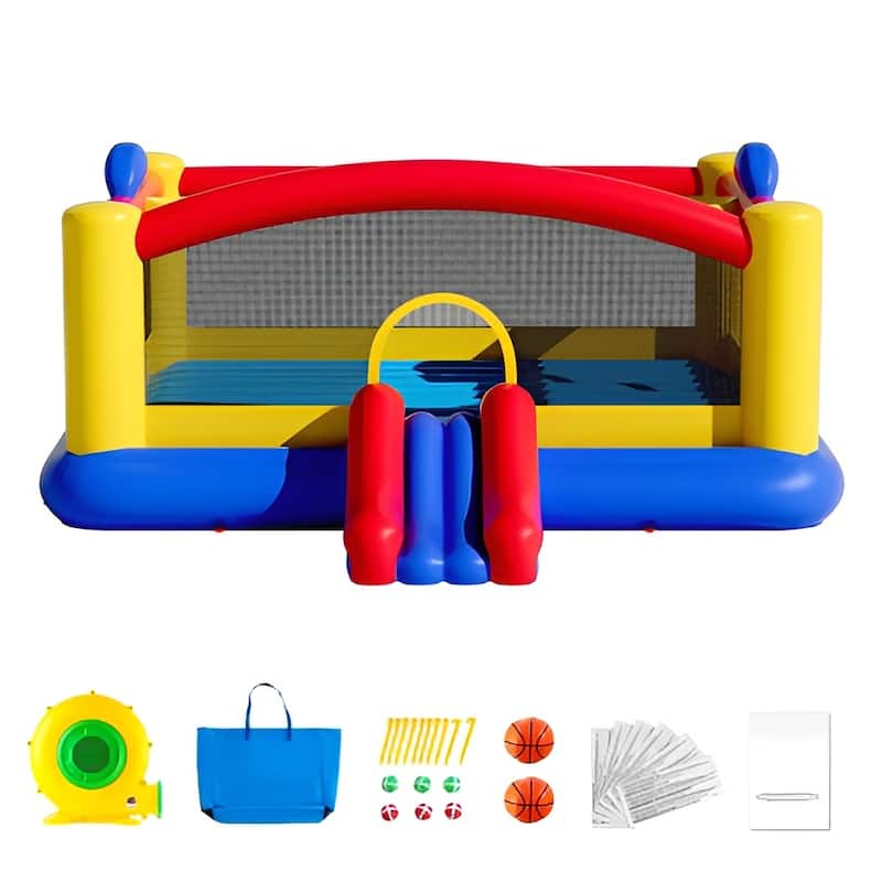 Large Inflatable Bounce House with Slide, Hoop & Games – 400 lbs - Multi - 177.2x173.2x79.9 inches