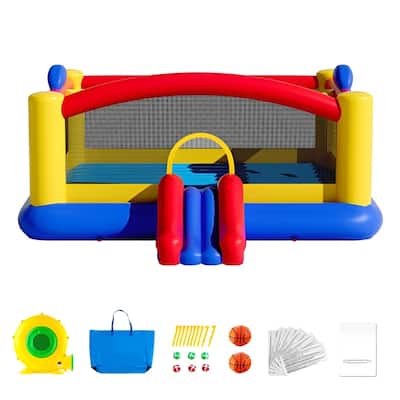 Large Inflatable Bounce House with Slide, Hoop & Games – 400 lbs - Multi - 177.2x173.2x79.9 inches