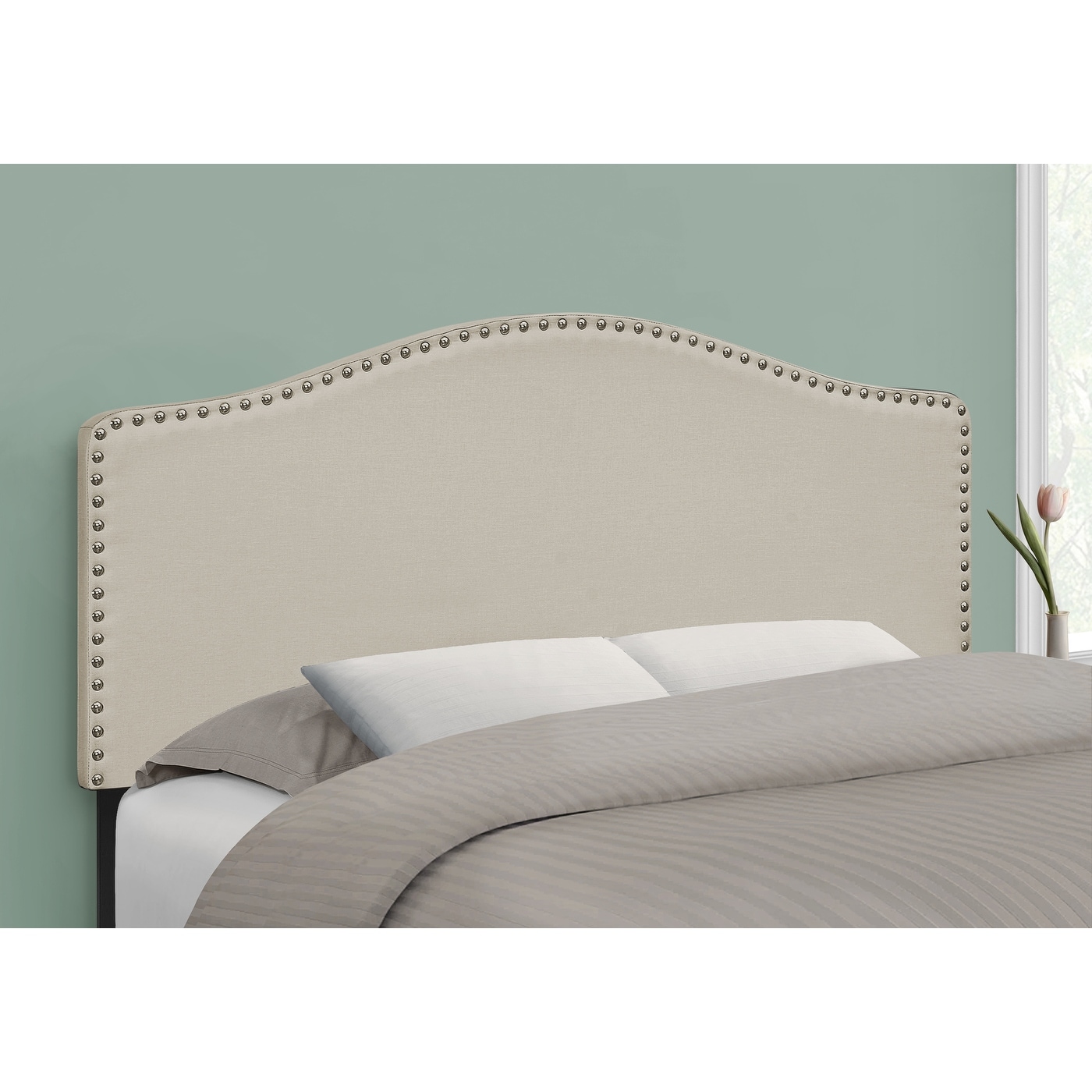 Bed, Headboard Only, Full Size, Bedroom, Upholstered, Beige Linen Look, Transitional